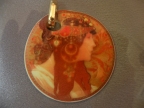 Mucha's "Brunette", Murano Glass Art Pendant